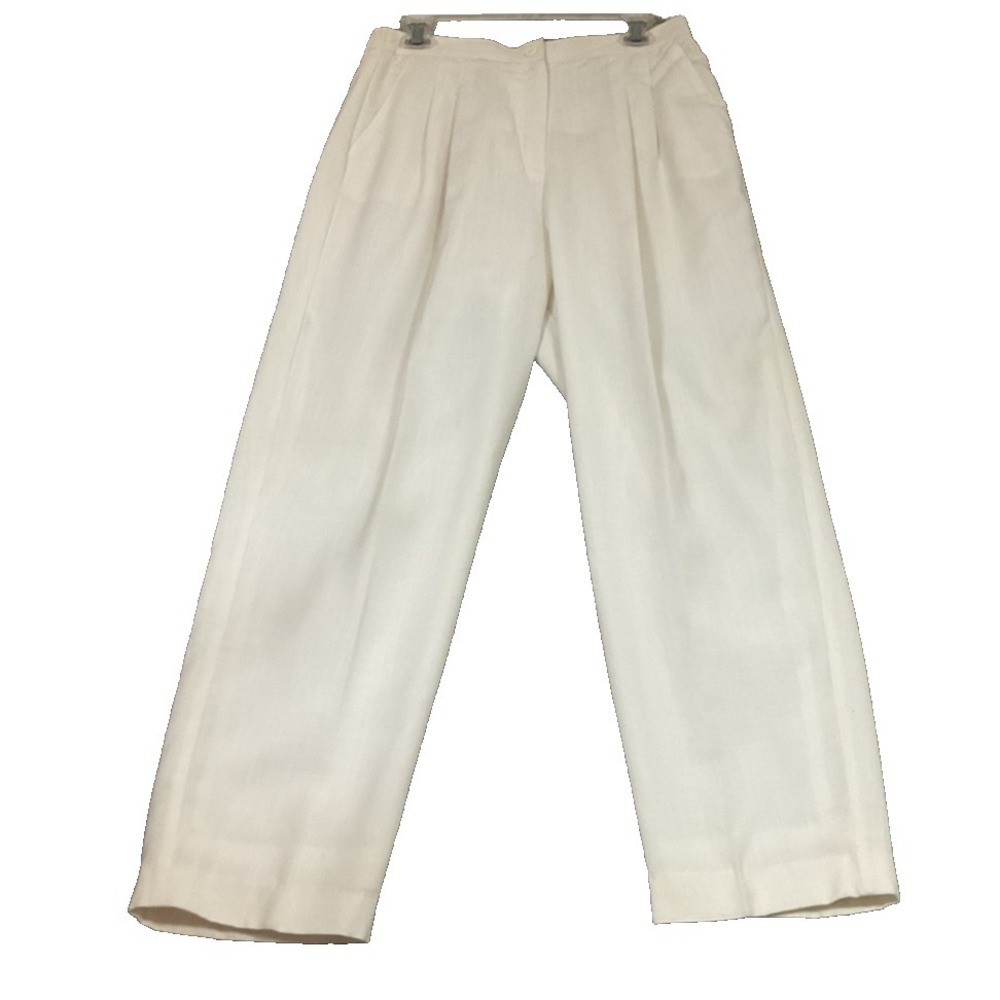 VTG Leslie Fay‎ Haberdashery Pants Trouser Womens Sz 14 White High Rise Beachy